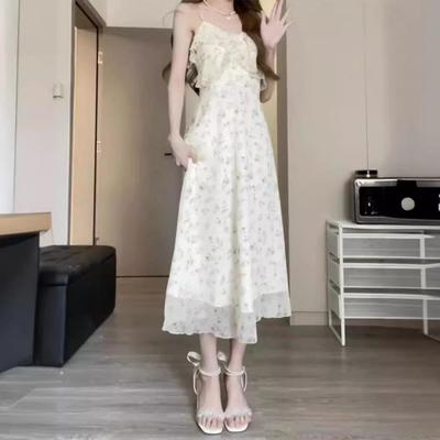 Fustă elegantă cu bretele florale: Rochie Retro Slim cu Decolteu în V, Moda Trendy și Dulce pentru Femei de Anul Acesta