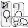 For iPhone 16 Pro Magnetic Case TPU Acrylic Clear Phone Back Cover with Lens Protector Kickstand