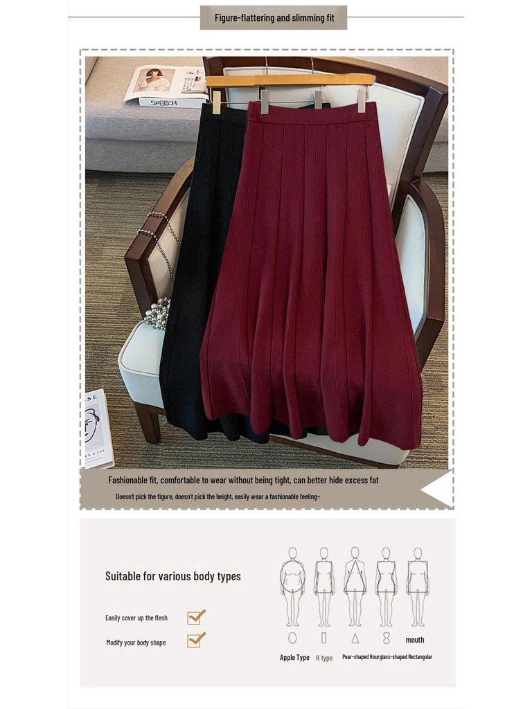 Plus-Size A-Line Sweater Skirt for Women - Slimming, Long, and Loose Fit