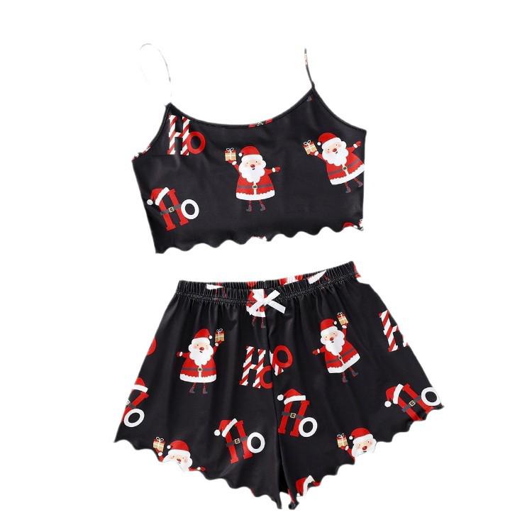 Summer Sleeveless Milk Silk Two-Piece Homewear: Christmas Style