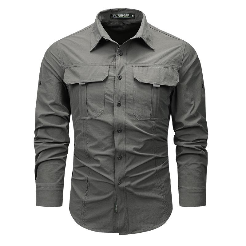 

Рубашка с длинными рукавами, быстросохнущая, солнцезащитная рубашка Ice Feeling, мужская, Four Seasons Outdoor, тонкая рубашка большого размера с лацканами M серый