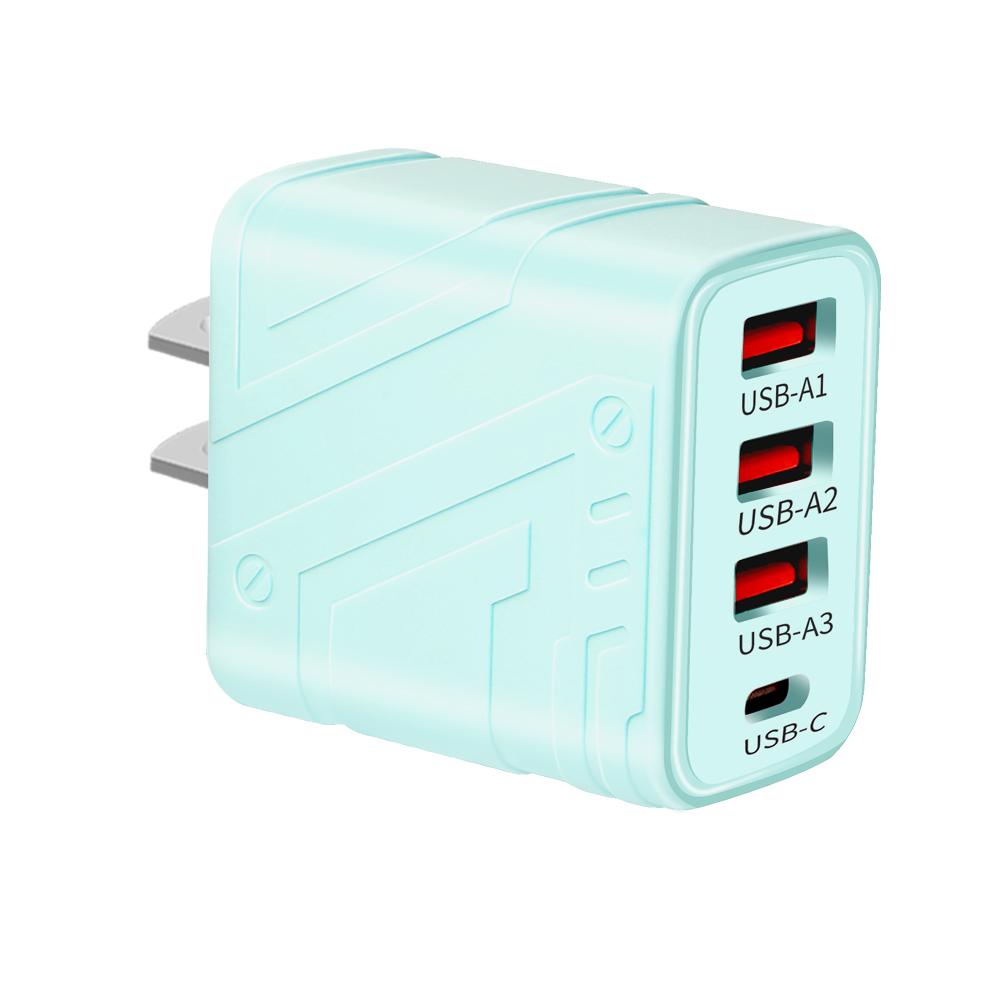 

4 порта USB зарядное устройство Quick Charge 3.0 PD быстрая зарядка Type C телефон зарядный адаптер для iPhone 15 14 13 12Pro Max Samsung Xiaomi Blue US Plug
