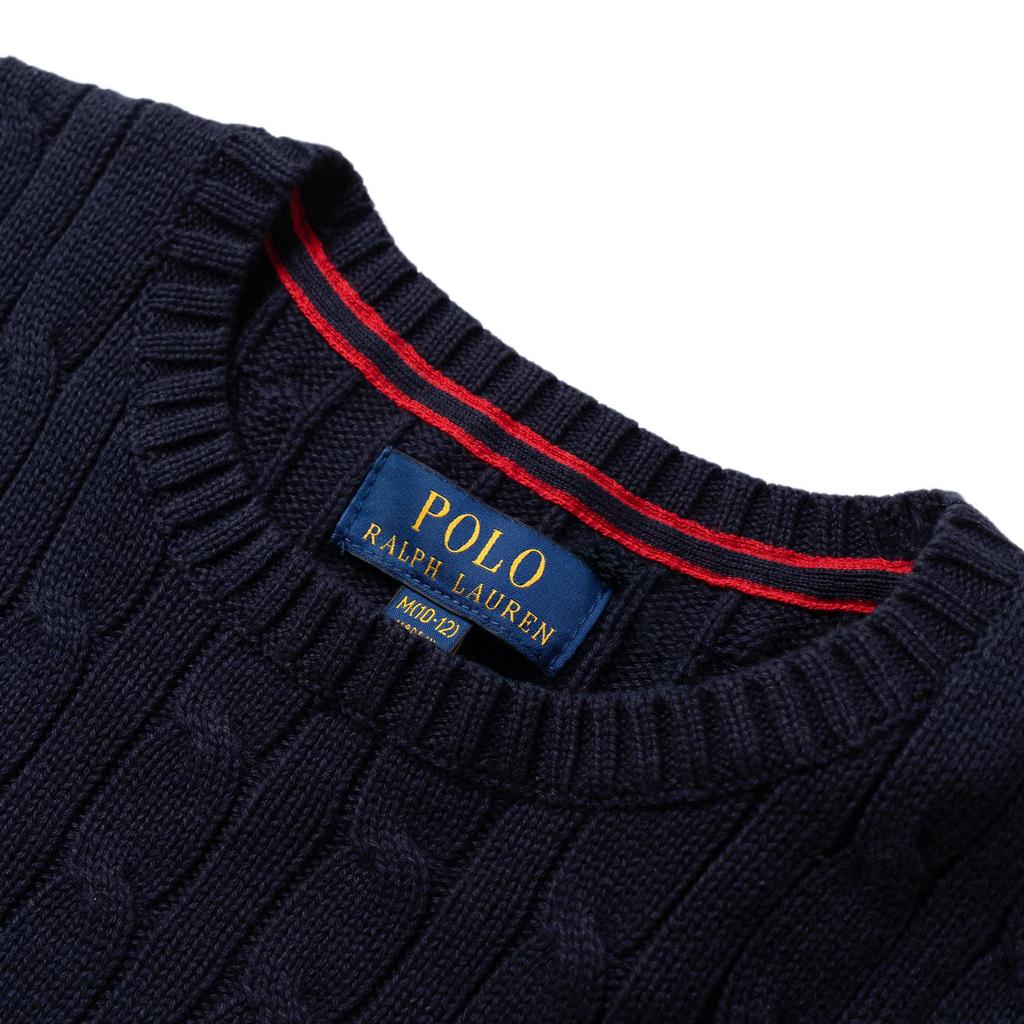 Svetr Polo Ralph Lauren Jednobarevný Kulatý výstřih Logo Dlouhý rukáv Ležérní Dětské topy Modrý 323702674-060