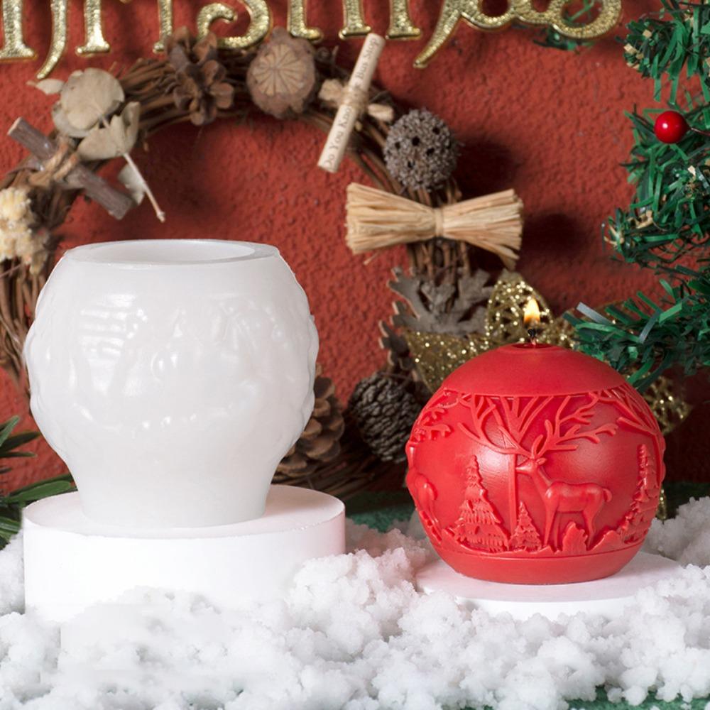 3D Aromatherapy Candle Mold Christmas Tree Snow Scene Ball Mold  Holiday Festival