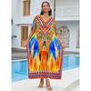 Plus Size Beach Print Dress for Women Bat Sleeve Bikini Suntan Cover Up
