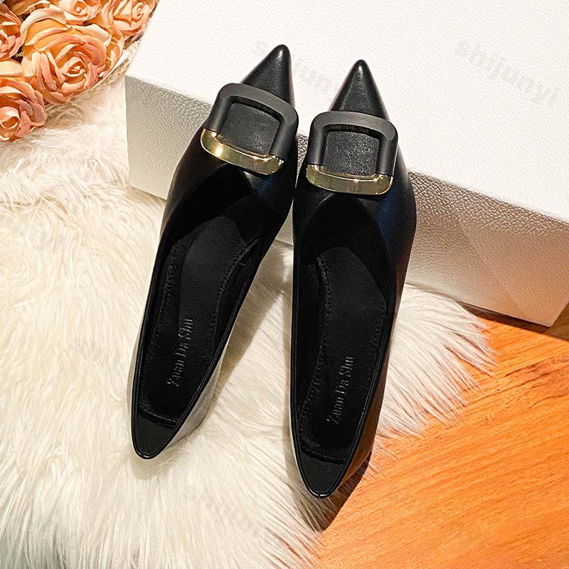 Fashion Women Flats Pointed Toe Metal Square Button Solid Color Spring Summer Women's Single Shoes Banquet Wedding Luxury Plus 43 Size