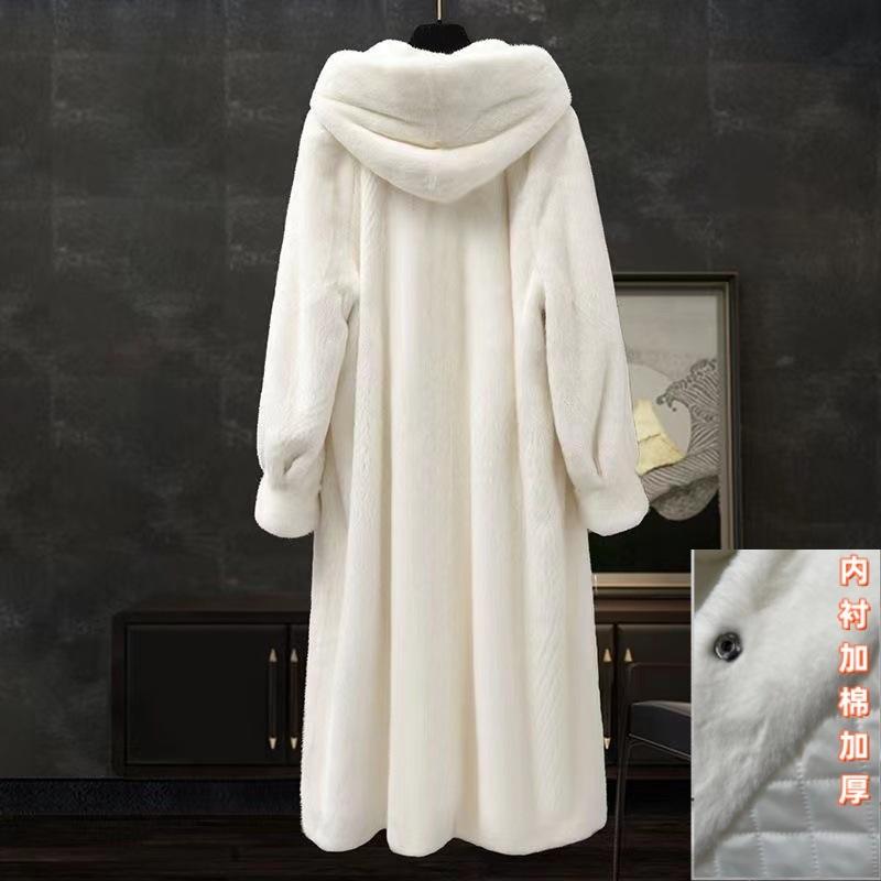 

Осенне-зимнее новое пальто из искусственного норкового бархата, свободное, с капюшоном, удлиненное до колена, меховое пальто женское большого размера 2XL (155-92.5 kg)