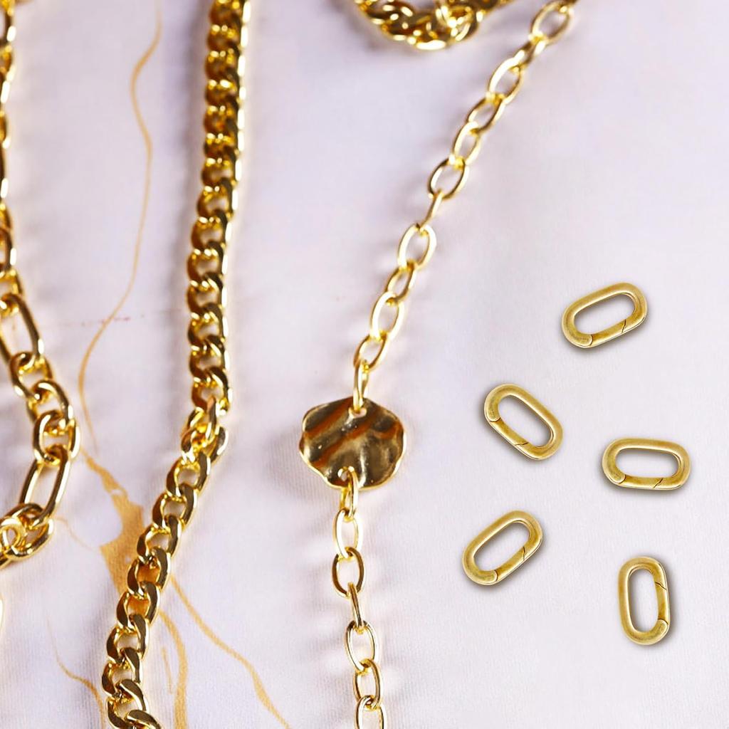 10PCS Jewelry Clasps Clasps for Jewelry Making, 18K Gold Oval Clasp, Necklace Clasps and Closures Spring Ring Clasp, Carabiner Charm Clasp for