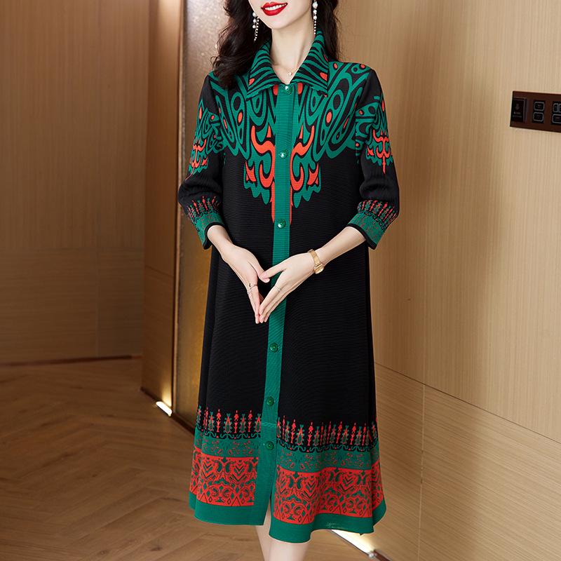 

Весеннее цветочное плиссированное платье-жакет А-силуэта для женщин - Большие размеры One Size чёрный