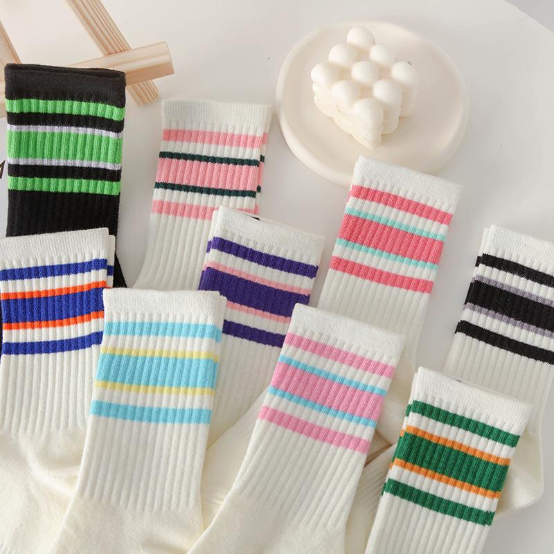 Women's Summer Comfortable Breathable Simple College Style Striped Tube Cotton Socks