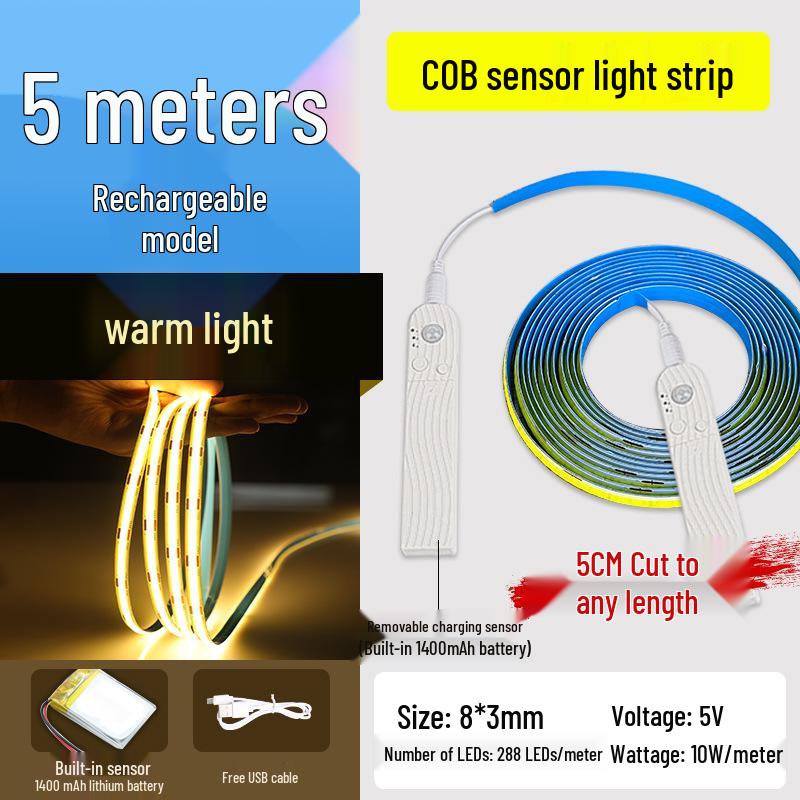 USB Rechargeable Motion Sensor LED Strip Light: Ultra-thin, Self-Adhesive, Wireless Night Lighting
