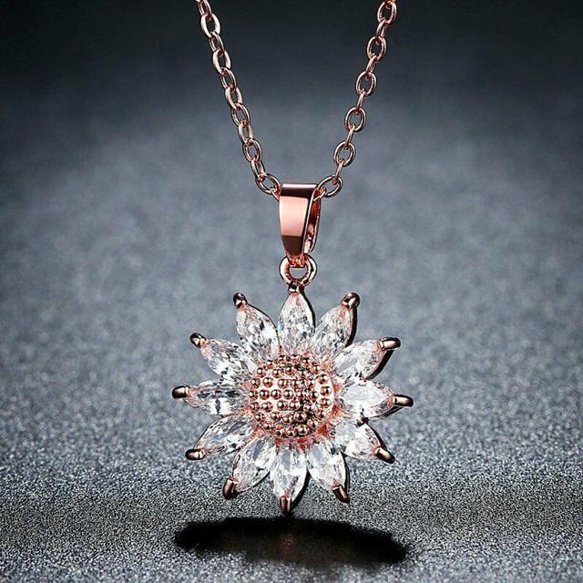 Delicate Sunflower Pendant Necklace with Luxury Marquise Cubic Zirconia Statement Accessories for WomenJewelry