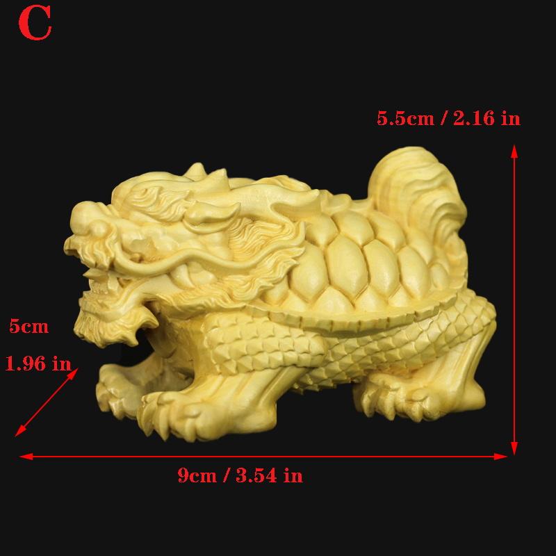 Wooden Dragon Tortoise Mascot Sculpture Statue Hand Carved Solid Wood God Beast Dragon Tortoise Home Wealth Figurine