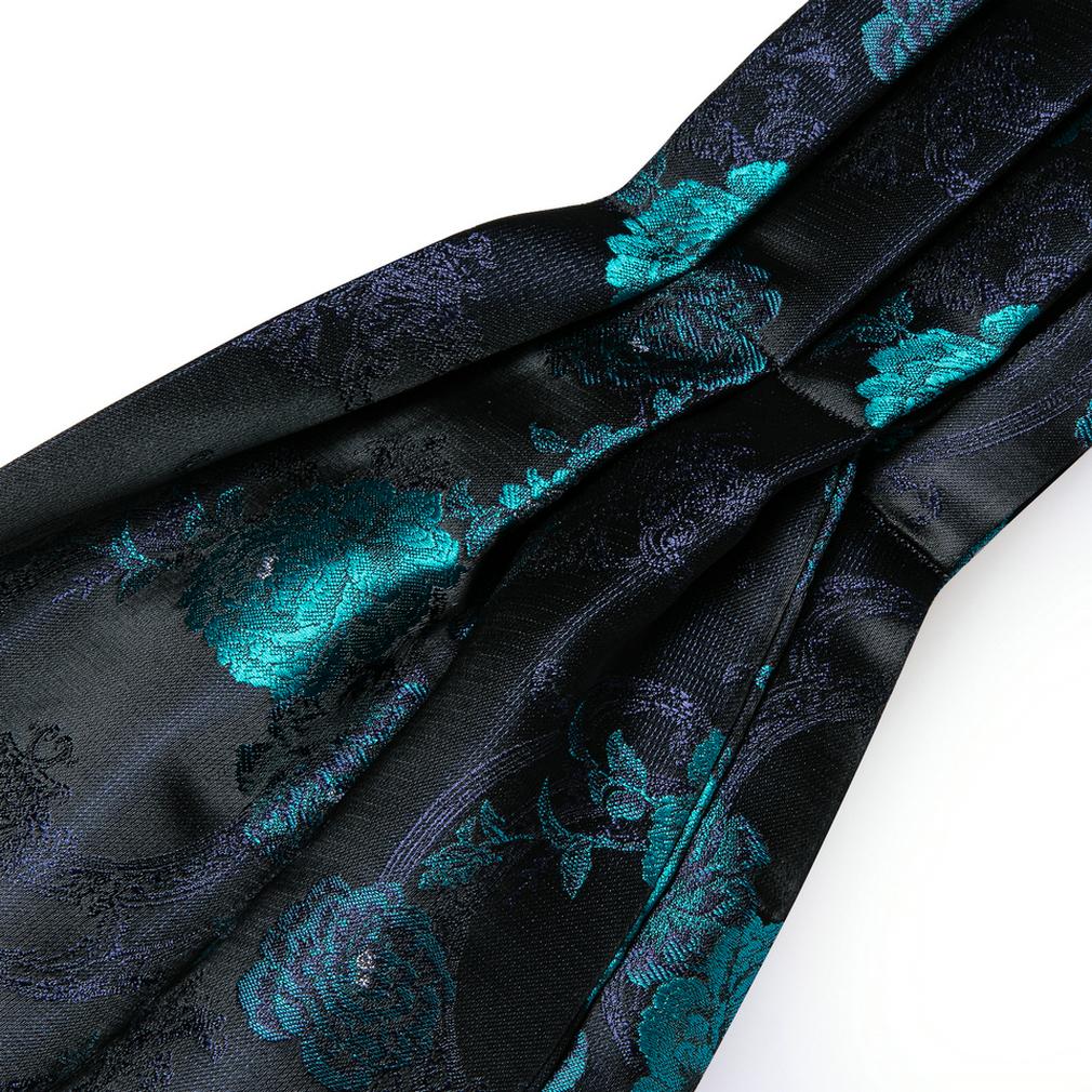 Barry.Wang Mens Chic Floral Paisley Cravat Jacquare Silk Ties Hanky Cufflinks Set Formal Wedding