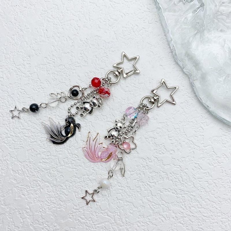 Módní řemínek na telefon s korálky z medúzy Pevný přívěsek na klíče ze slitiny s hvězdičkou pro každodenní použití pro ženy