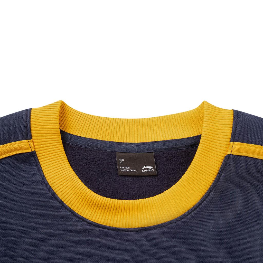 Li Ning Sports Lifestyle Series Fleece Thick Warm Letter Logo Round Neck Drop Shoulder Loose Sweatshirt Unisex Sweatshirt AWDVC87-4