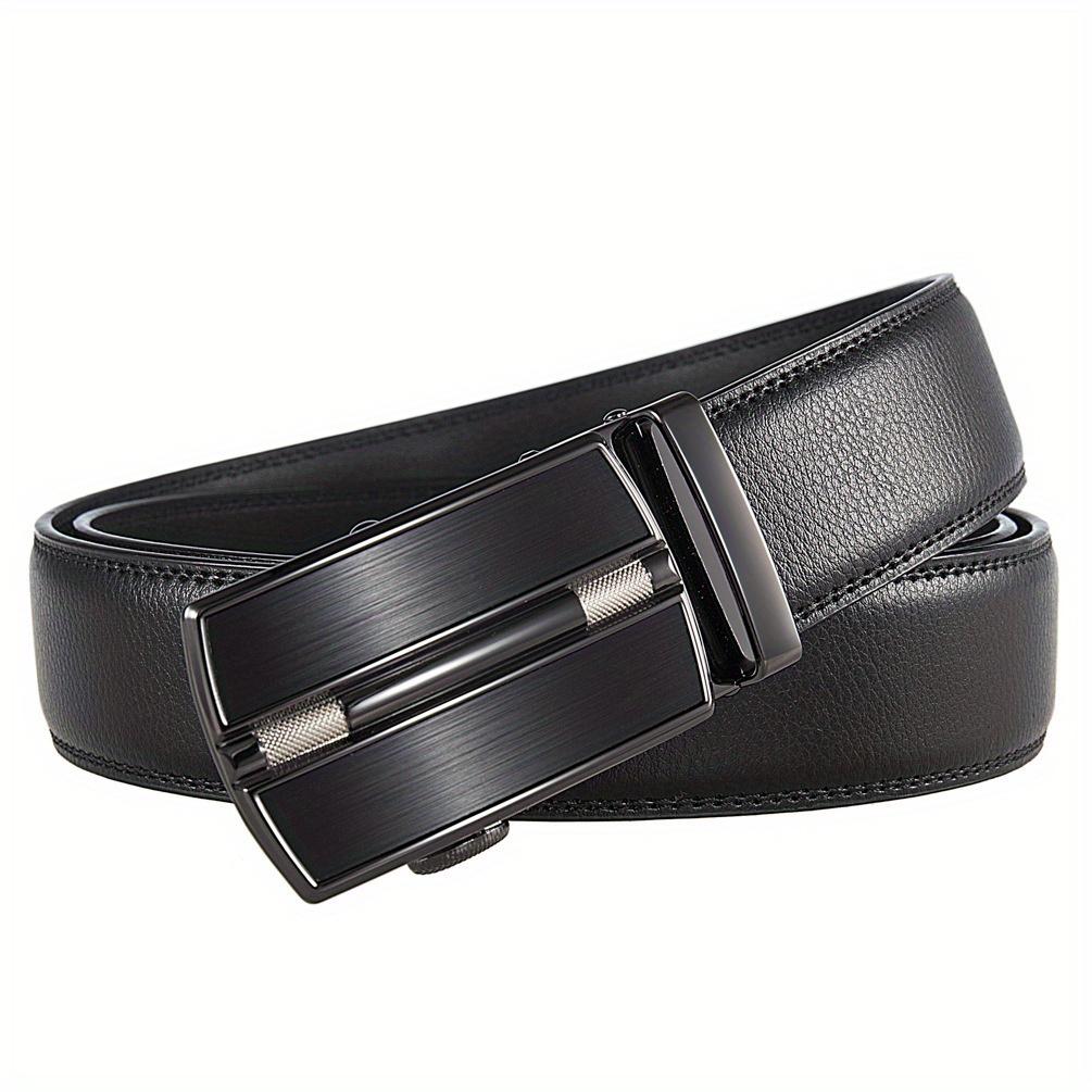 Men's PU Leather Ratchet Belt, Cool and Handsome Style, Adjustable Automatic Square Alloy Buckle Panel for Casual Business Wear