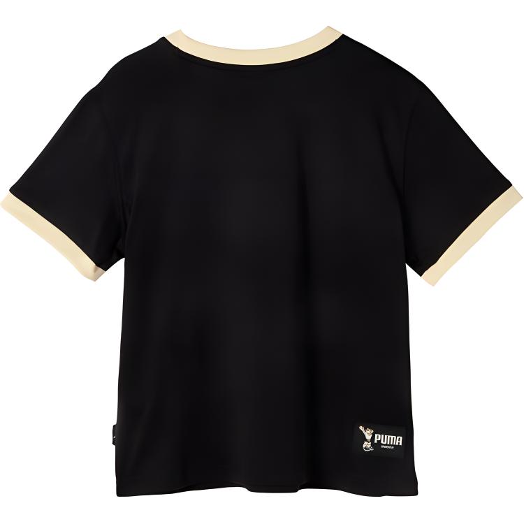Puma Color Block Breathable Sports Crew Neck Pullover Letter Print Short Sleeve T-Shirt Women Tops Black 628269-01