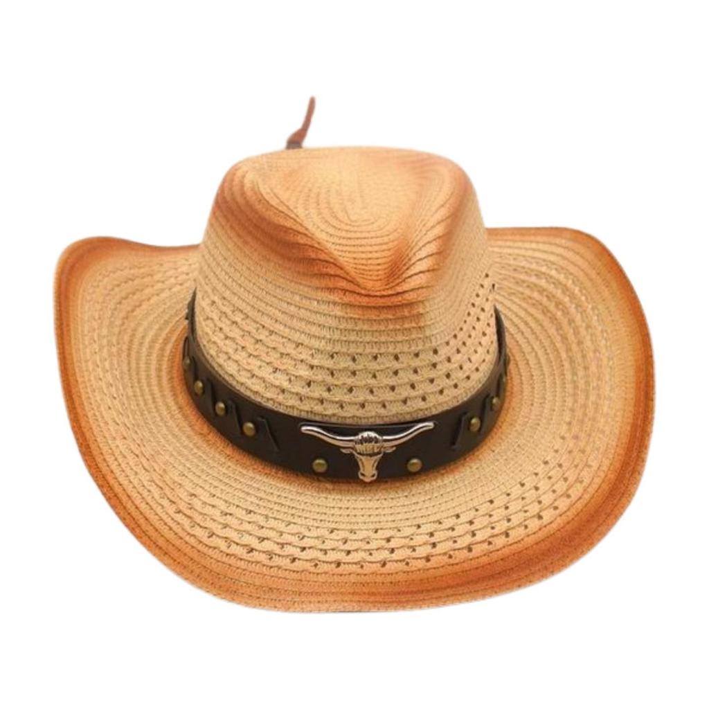 Western Cowboy Straw Hat Men And Women Ethnic Spring And Summer Travel Windproof Sunscreen Straw Hat