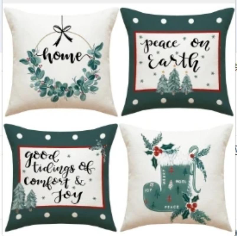 Christmas Pillow Covers 45x45cm Set of 4,Xmas Party Decor Pillow Covers Winter Holiday Cushion Cases Decor for Home Ornament