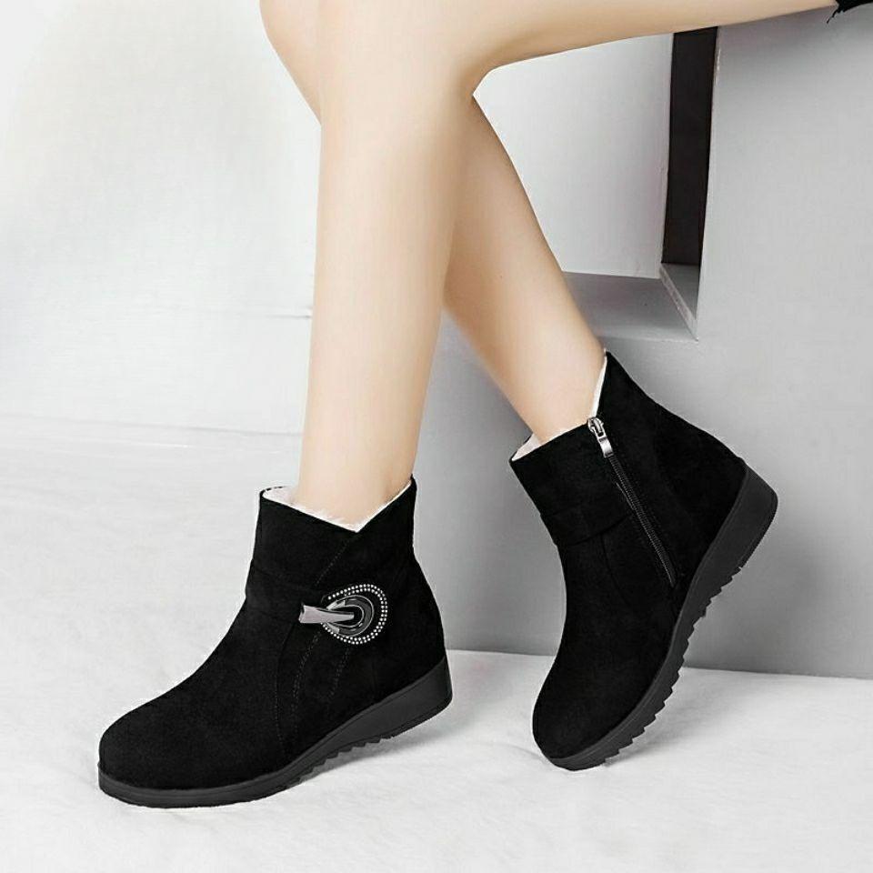 Fashion Solid Color Plain Woman Shoes Zip Work Autumn Winter Plush Warm Boot Fashion 2025 Chic and Elegant Furry Snow Boots for Women