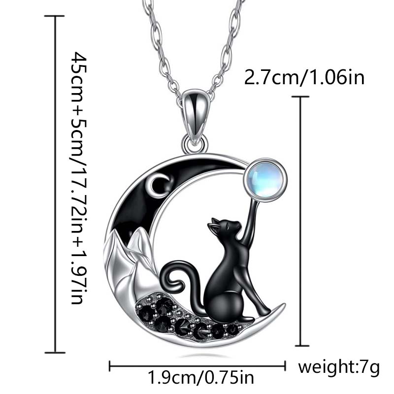 Creative Black Cat Crystal Moon Pendant Necklace For Women Cute Kitten Moonstone Choker Couple Y2K Jewelry Birthday Party Gift