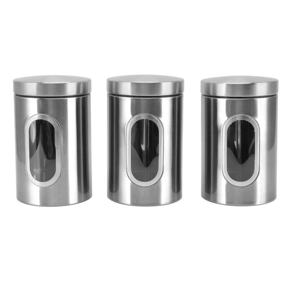 

3PCS Set Reusable Food Storage Jars Durable Transparent Windows Stainless Steel Containers Colorful Metal Storage Containers серебряный