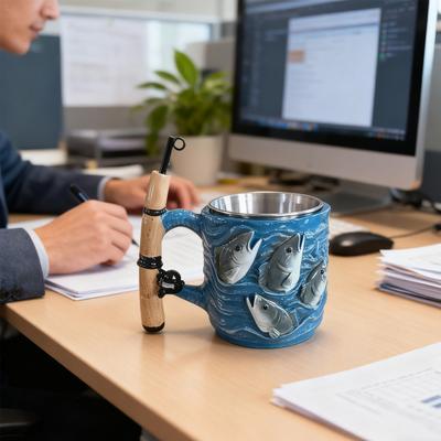 Fishing Theme Mug with Rod Handle Creative Fishing Rod Design Tea Coffee