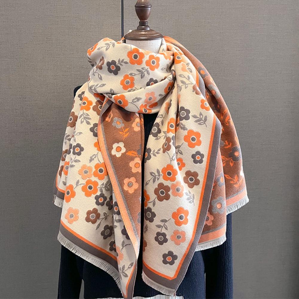 Flower Winter Cashmere Shawl Lightweight Floral Print Scarf Fashion Plaid Knitted Scarf  Unisex