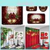 Luxurious Christmas Shower Curtain Set With Hooks And Toilet Seat Cover Mat Pads