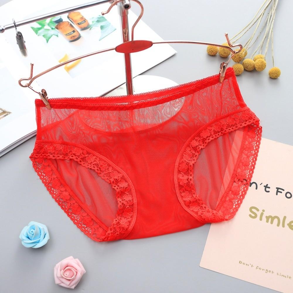 Fashion Low Waist Sheer Mesh Lace Thong Seamless Transparent Lace Flower Briefs Women Hollow One-piece Romantic T Panties Ladies