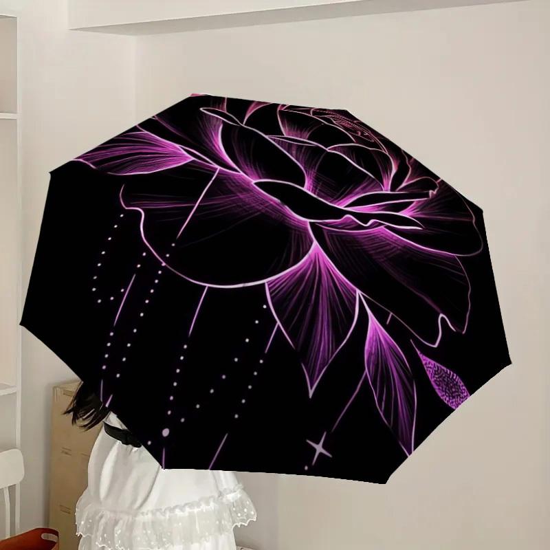 1pc Neon Rose Glow Artwork Umbrella with Plastic Handle,Suitable for All Seasons Home Travel Outdoor UmbrellaDD429