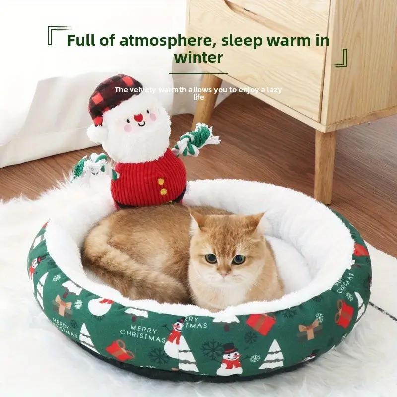 Soft Polyester Circular Christmas Pet Bed Warm Winter Bed for Small/Medium DogsPlush Cushioning,Perfect Christmas Gift for Pets