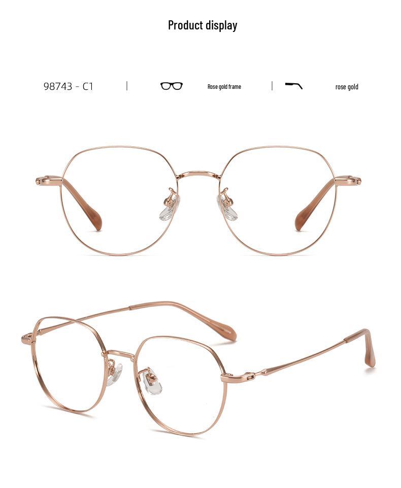 Ultraleichter Damen-Brillenrahmen aus reinem Titan - 49-eckig, Kleiner Rahmen, No-Makeup-Look, Influencer-Stil (98743)