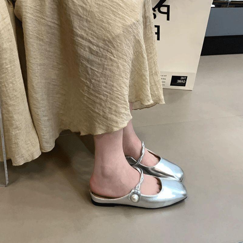 Flat bottom French small fragrant wind bag head half drag girl 2025 new niche fairy silver one-pedal lazy drag girl