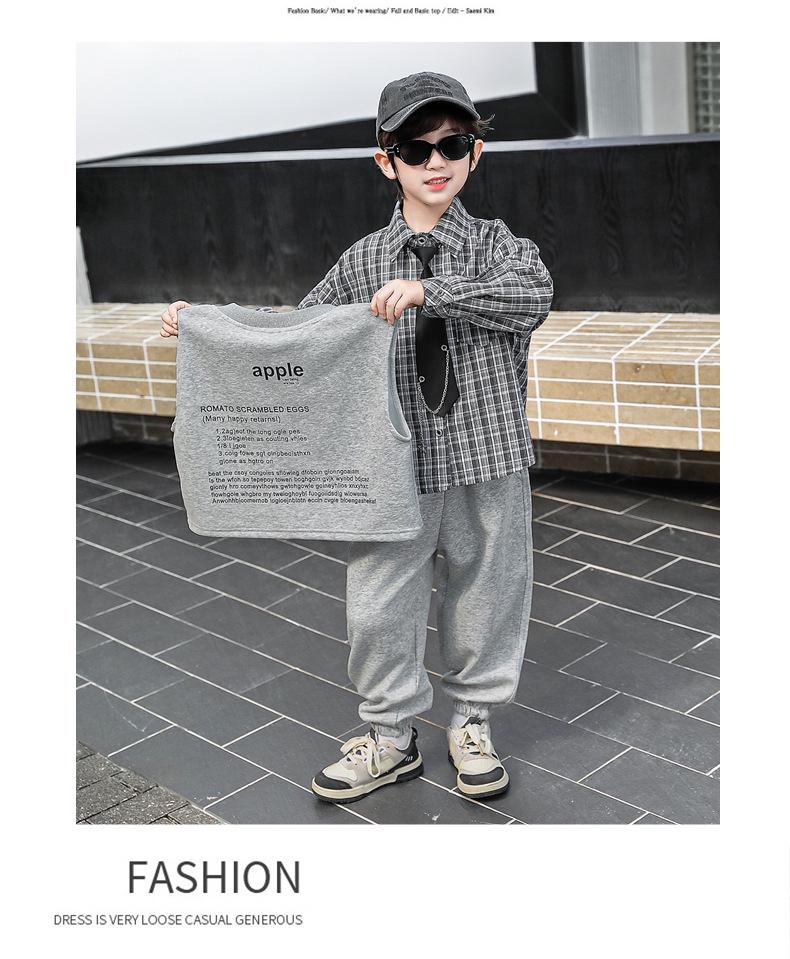 Jungen 2025 Herbst Preppy 3-teiliges Set: Stilvolles Hemd, Weste und Sportbekleidung