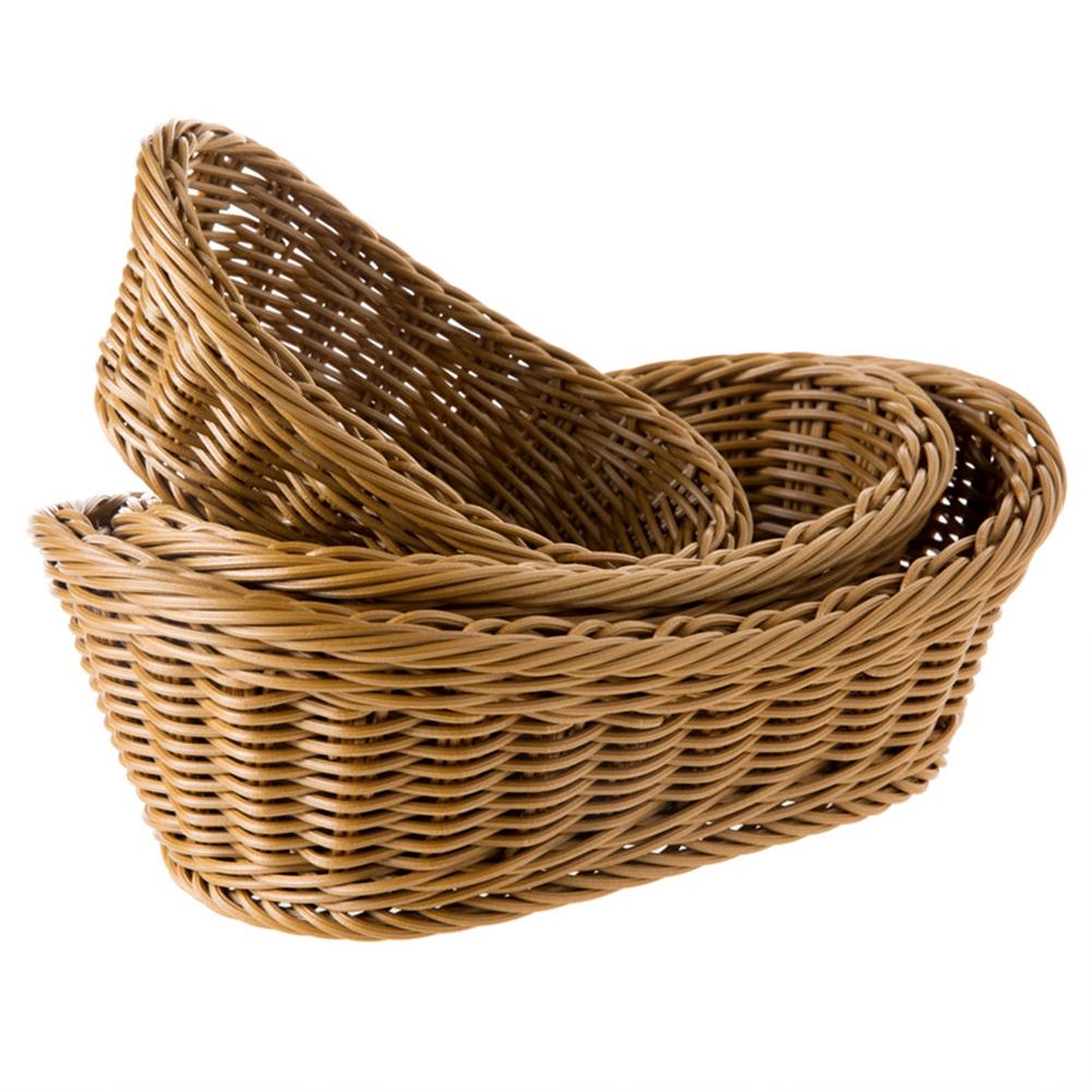Wicker Woven Basket Bread Tray Serving for Food Fruit Cosmetic Storage Tabletop Bathroom Storage Kitchen Organizer