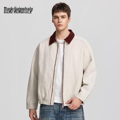 Mark Fairwhale Men's American Retro Color-Block Lapel Denim Cotton Jacket