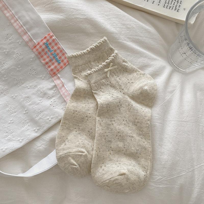Bows-knotted Socks - Children s Summer Lightweight Short Socks with Perforated Mesh Fabric - Pure Color Short Socks 1 pair