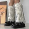 Fuzzy Faux Furs Leg Warmers Furs Heels Long Boots Cuffs Cover Has Elastic One Pair Carnivals Boot Cover Y2K JK Uniform
