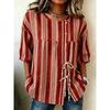 Women's Multicolor Vertical Striped Casual Blouse, Button Tie Front Loose Top with Pockets for Spring Summer Daily Wear