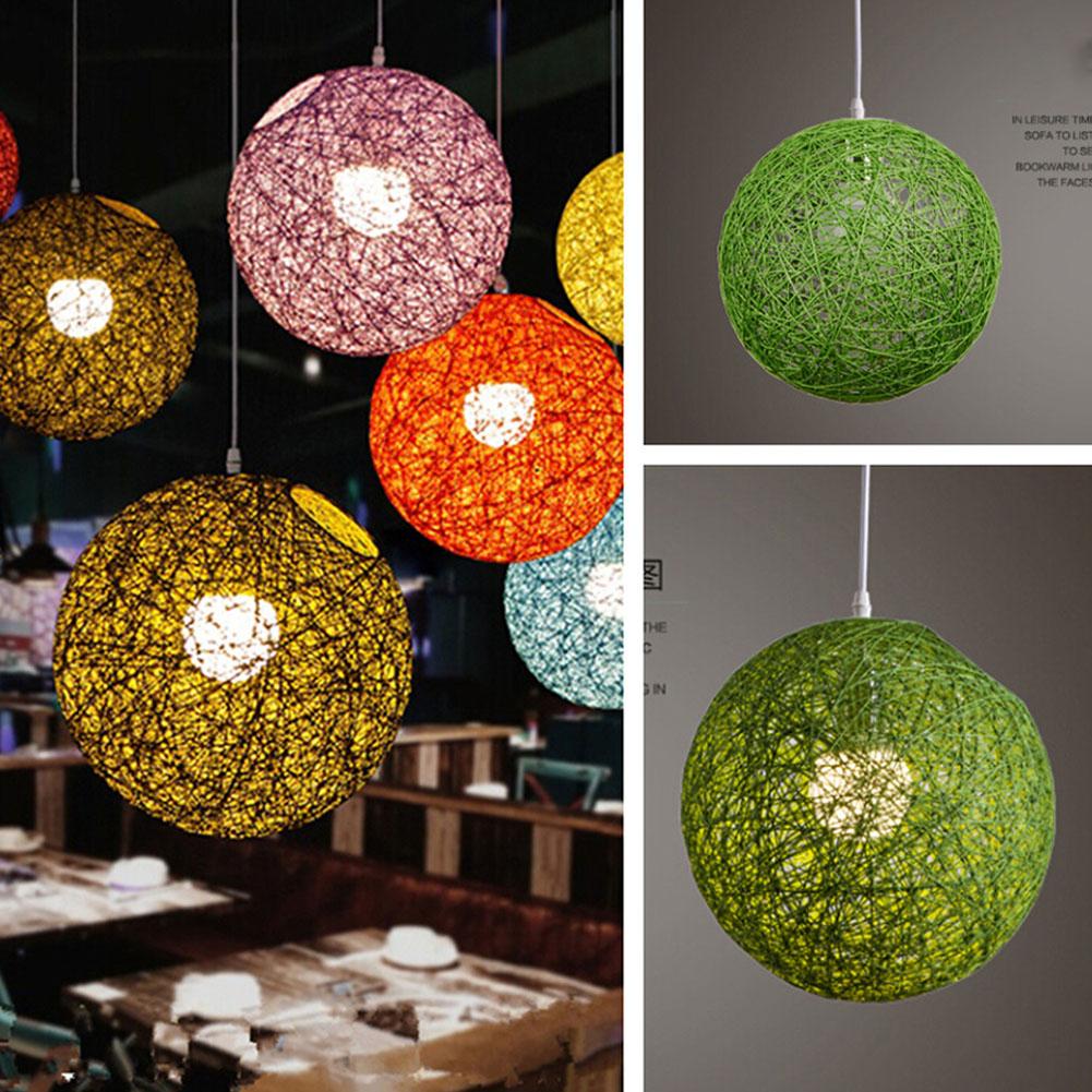 20cm Rattan Ball Lampshade Light Case Hanging Pendant (No Light Source) with E27 Suspension Wire & Round Sucking Disk