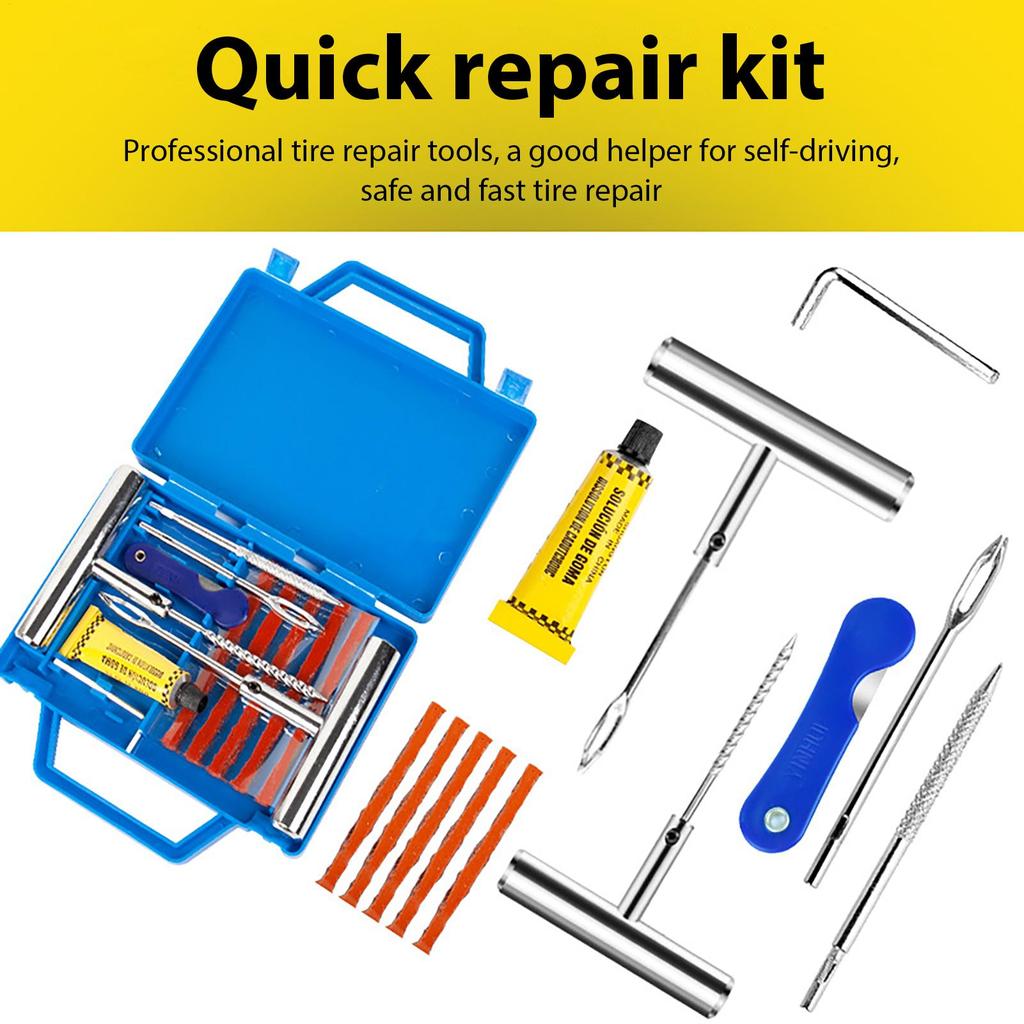 Car Tire Fix Kit Professional Heavy Duty Wheel Repairing Set Heavy Duty Tire Plug Kit For Trailer RV Truck Automotive Sedan