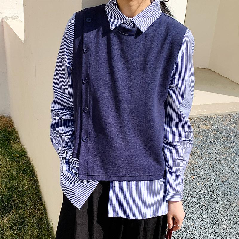 

Женская полосатая рубашка-двойка с длинным рукавом, новый пуловер, повседневная рубашка с темпераментом для работы XXL