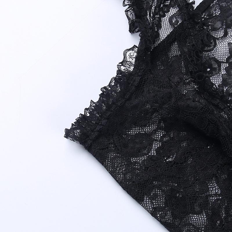Women's Black Lace Bell Sleeve Halloween Top - Elegant Stand-up Collar
