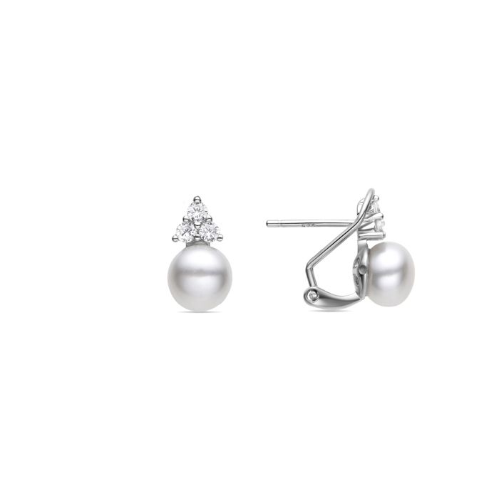 Boucles D'oreilles Luxenter En Argent 925 Avec Perle Blanche Finition En Rhodiée - Aila