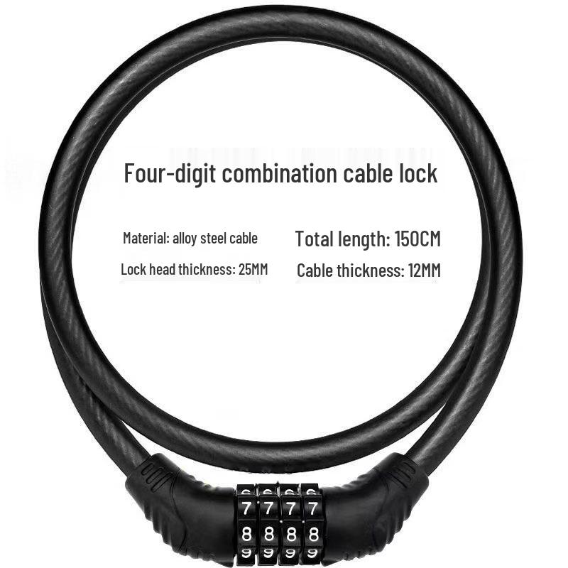 Anti-Theft Bicycle and Electric Bike Cable Lock - Combination Lock for Mountain and Battery Cars.