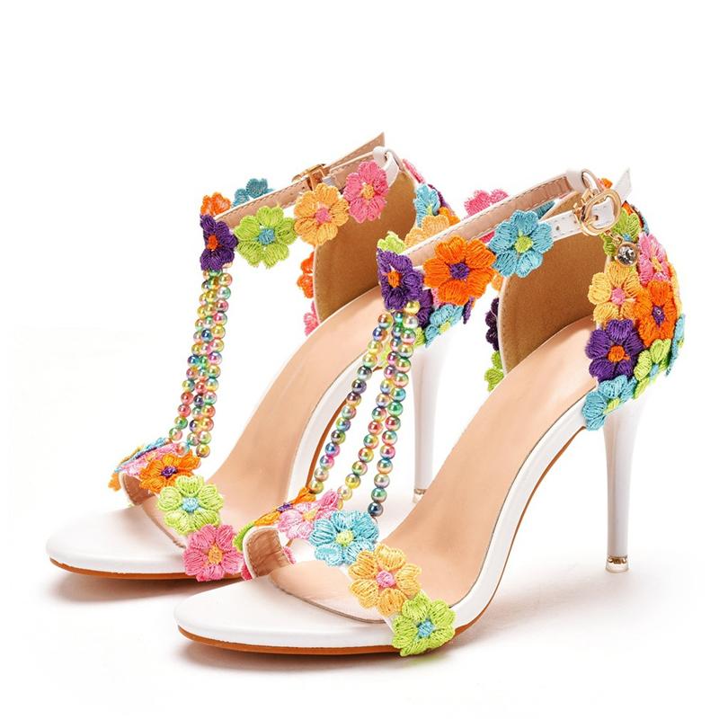 

Liyke Новые модные разноцветные босоножки с ремешком из бисера, женские с вышивкой, закрытый каблук-шпилька, сексуальные туфли с открытым носком для свадебного банкета 38