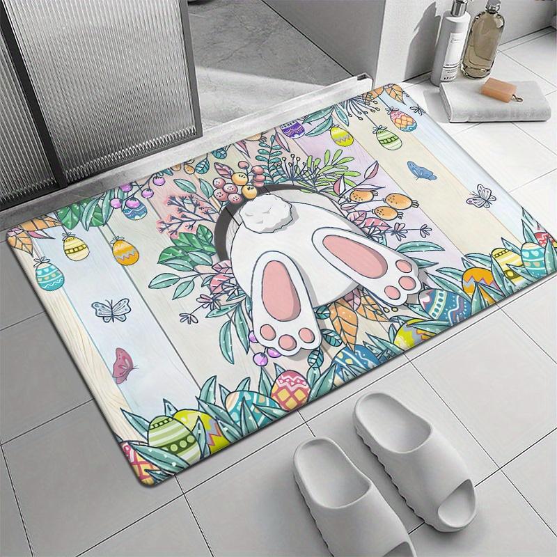 

1pc Easter Bunny & Egg Door Mat - Soft Polyester, Non-Slip, Absorbent Floor Mat with Vibrant Spring Design, Machine Washable for 40cm x 60cm