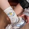 1 Pair Ladies' Socks Japanese Cartoon Cute Puppy Star Casual Preppy Style Versatile Mid Tube Socks High Quality Cotton Socks